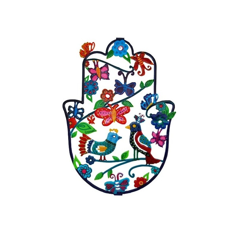 Yair Emanuel Large Hand Painted Hamsa Wall Hanging with Design Option