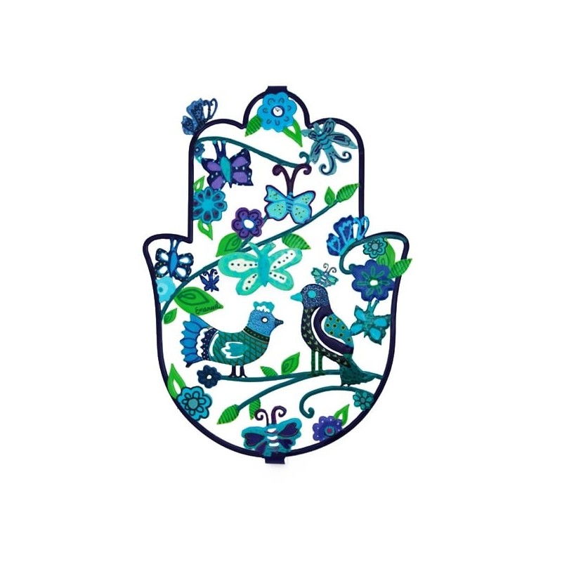 Yair Emanuel Large Hand Painted Hamsa Wall Hanging with Design Option