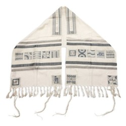 Yair Emanuel Embroidered Tallit Set With Square Patterns - Silver