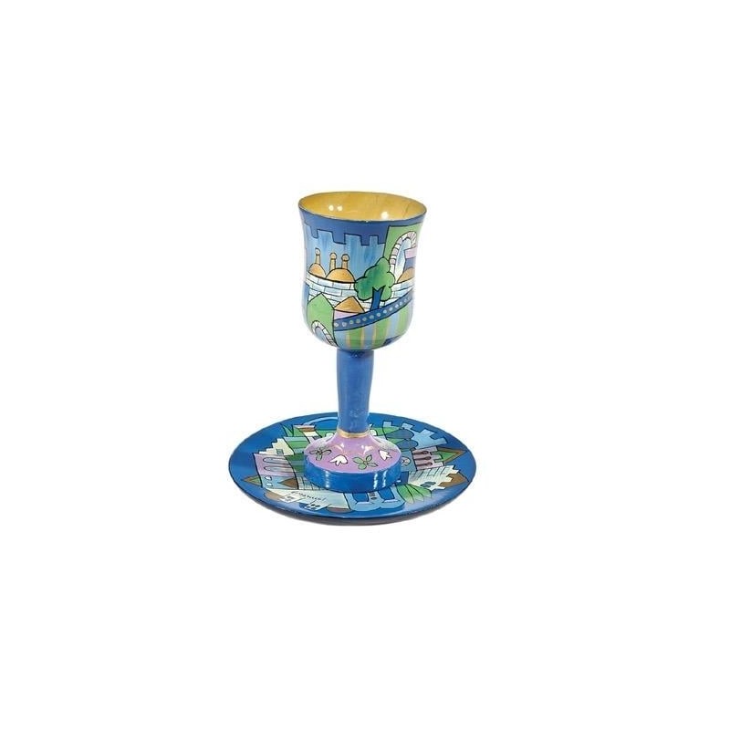 Yair Emanuel Stemmed Cup and Saucer - Old Jerusalem