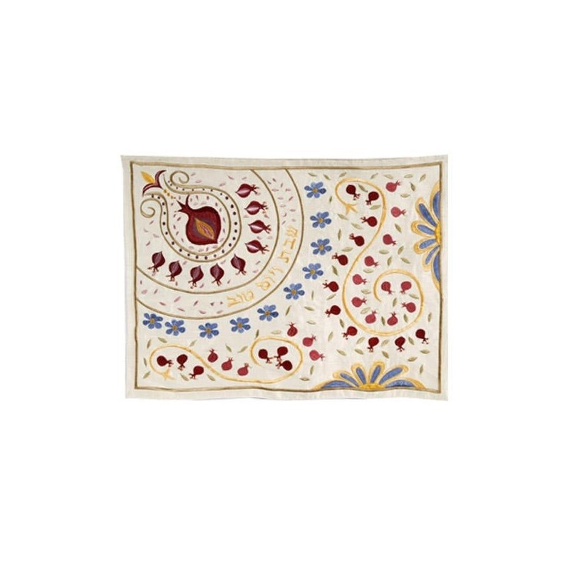 Yair Emanuel Machine Embroidery Challah Cover - Round Pomegranates