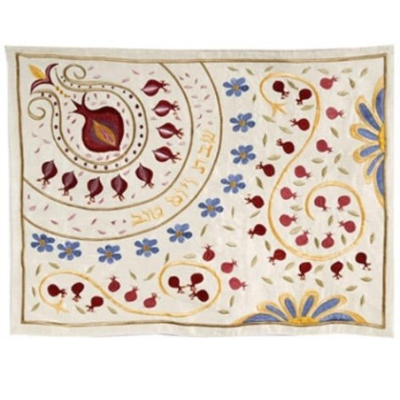 Yair Emanuel Machine Embroidery Challah Cover - Round Pomegranates