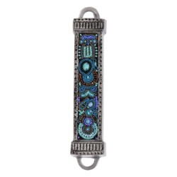 Yair Emanuel Aluminum Mezuzah with Embroidered Beads-Turquoise/Purple