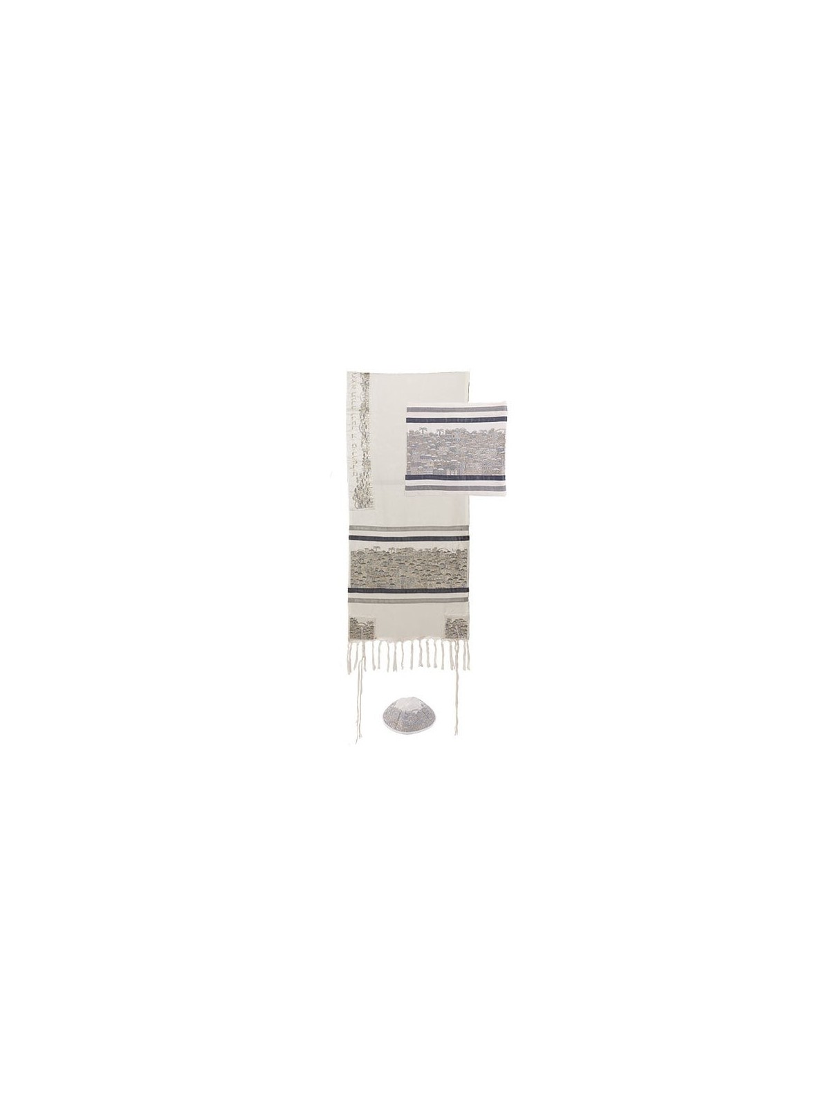 Yair Emanuel Embroidered Silver Jerusalem Tallit (Prayer Shawl) Set