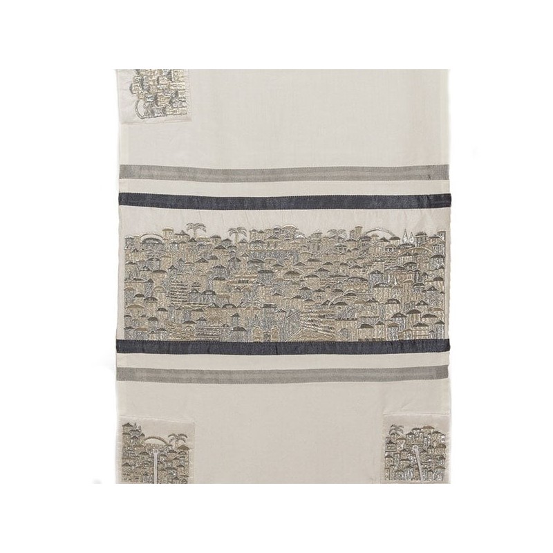 Yair Emanuel Embroidered Silver Jerusalem Tallit (Prayer Shawl) Set