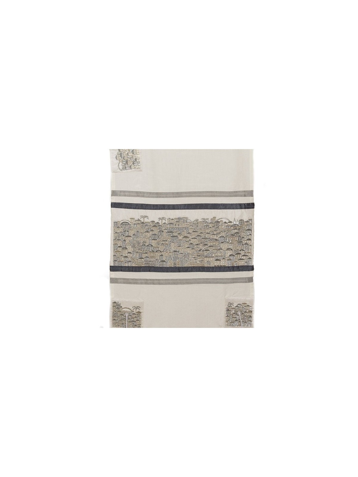 Yair Emanuel Embroidered Silver Jerusalem Tallit (Prayer Shawl) Set