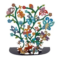 Yair Emanuel Painted Pattern Metal Butterflies Tree Sculpture