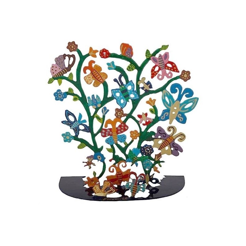 Yair Emanuel Painted Pattern Metal Butterflies Tree Sculpture