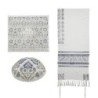 Yair Emanuel Fully Embroidered Cotton Silvery Floral Tallit (Prayer Sh