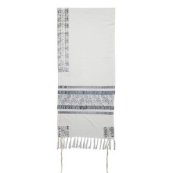 Yair Emanuel Fully Embroidered Cotton Silvery Floral Tallit (Prayer Sh