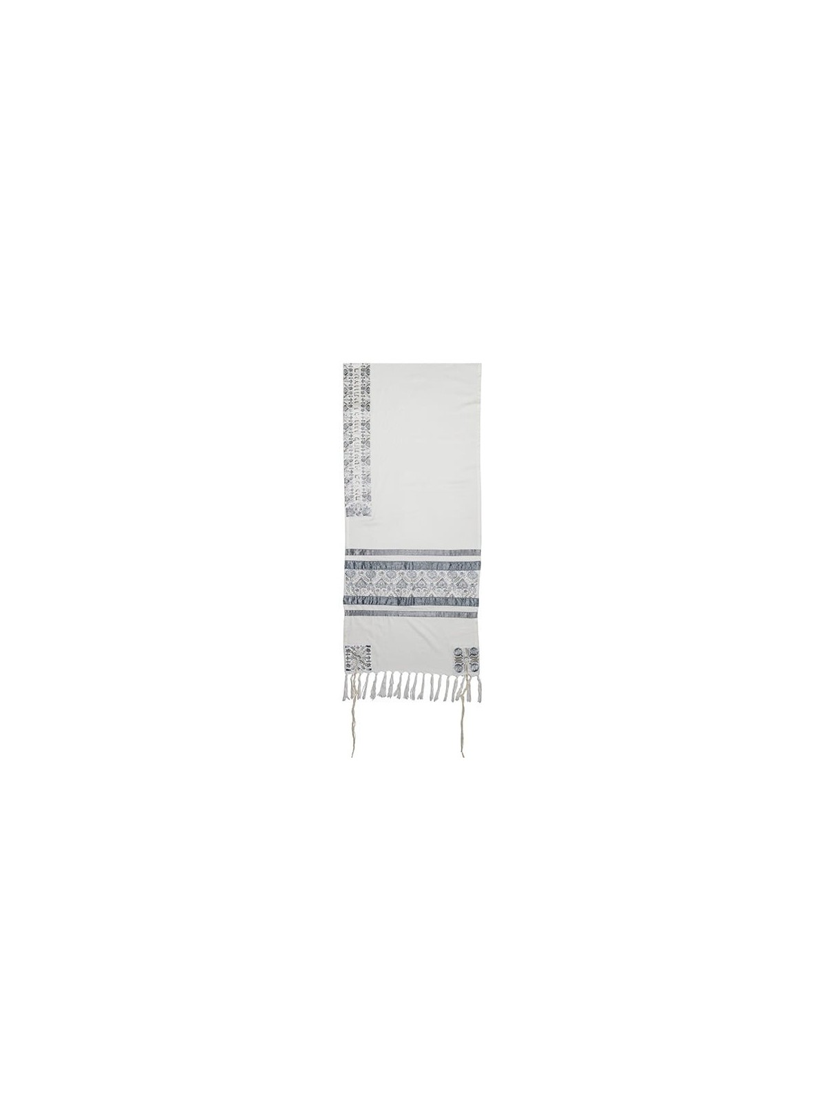 Yair Emanuel Fully Embroidered Cotton Silvery Floral Tallit (Prayer Sh