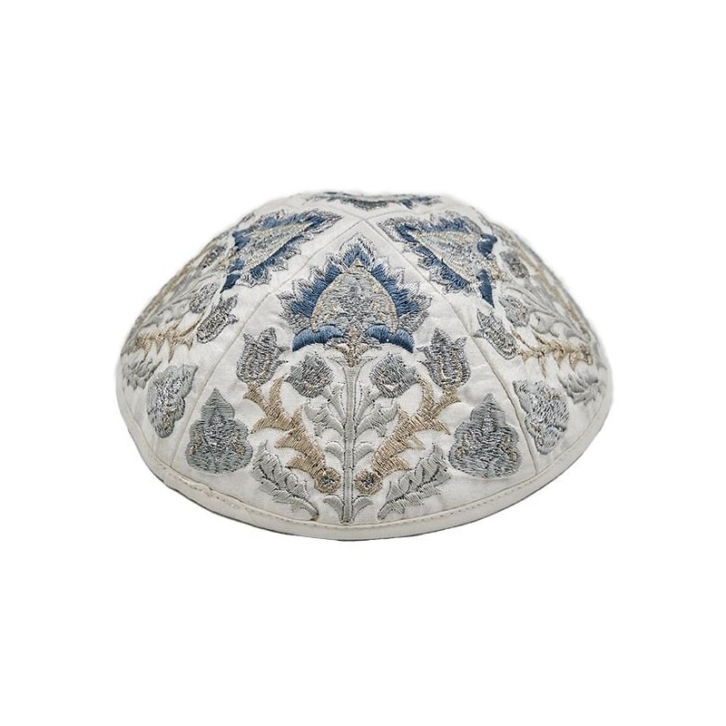 Yair Emanuel Fully Embroidered Cotton Silvery Floral Tallit (Prayer Sh