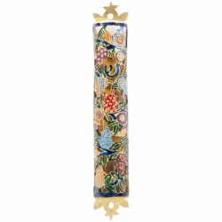 Yair Emanuel Laser Cut Hand Painted Metal Mezuzah - Pomegranates
