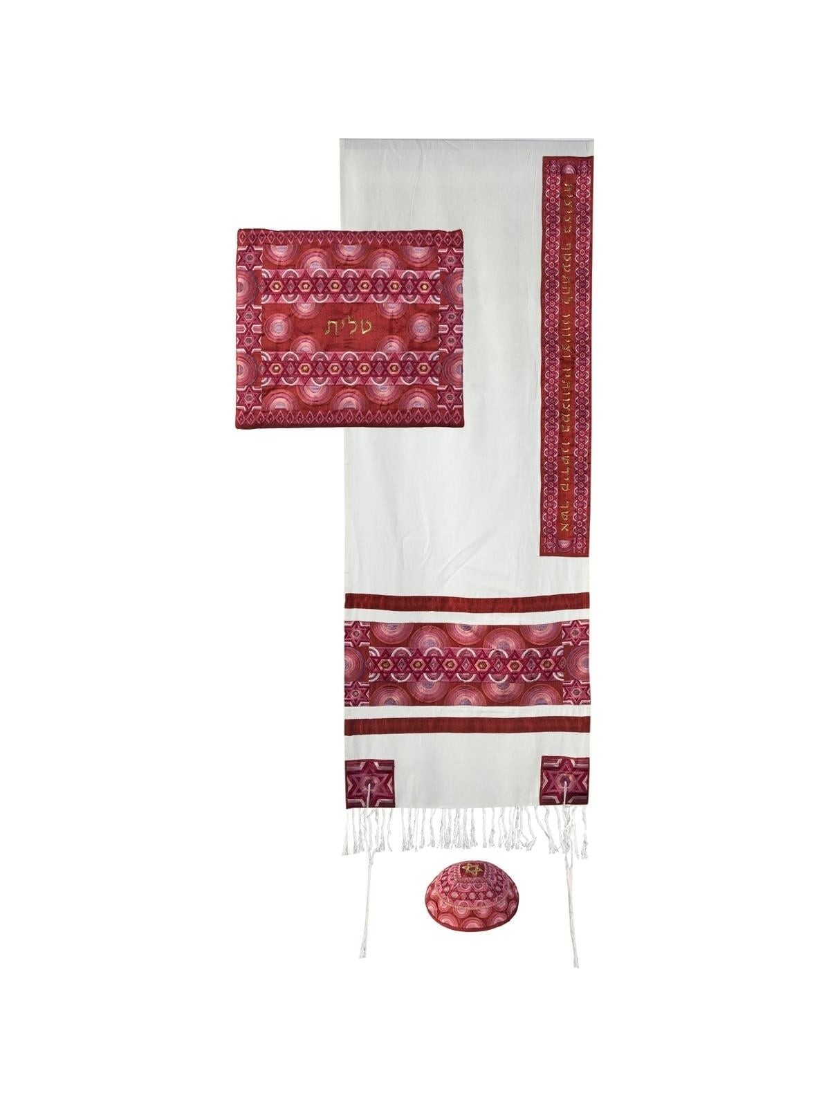 Stars of David: Yair Emanuel Embroidered Cotton & Raw Silk Tallit (Bor