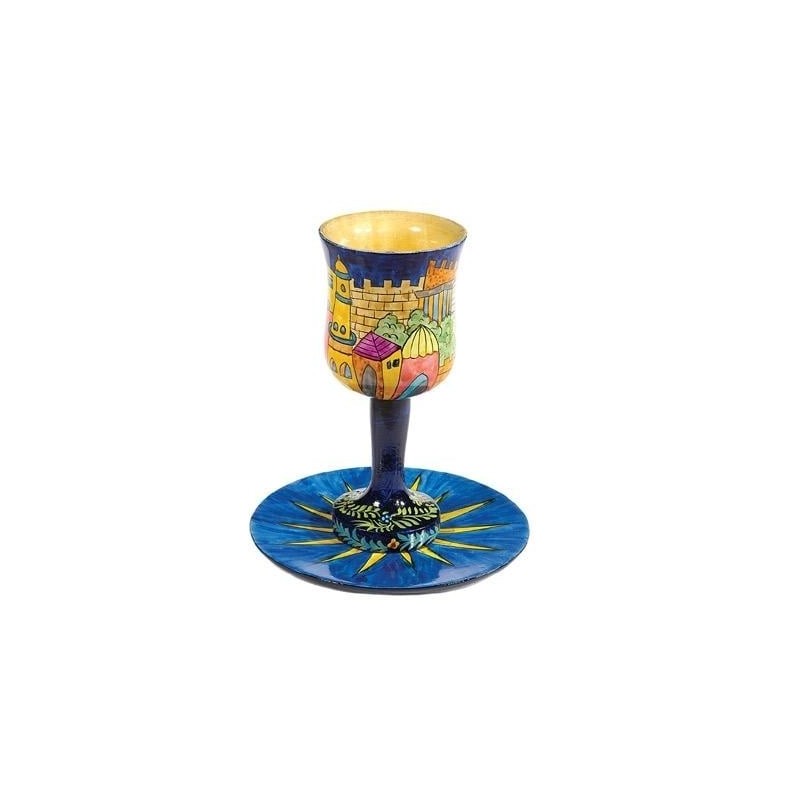 Yair Emanuel Stemmed Cup and Saucer - Tower of David