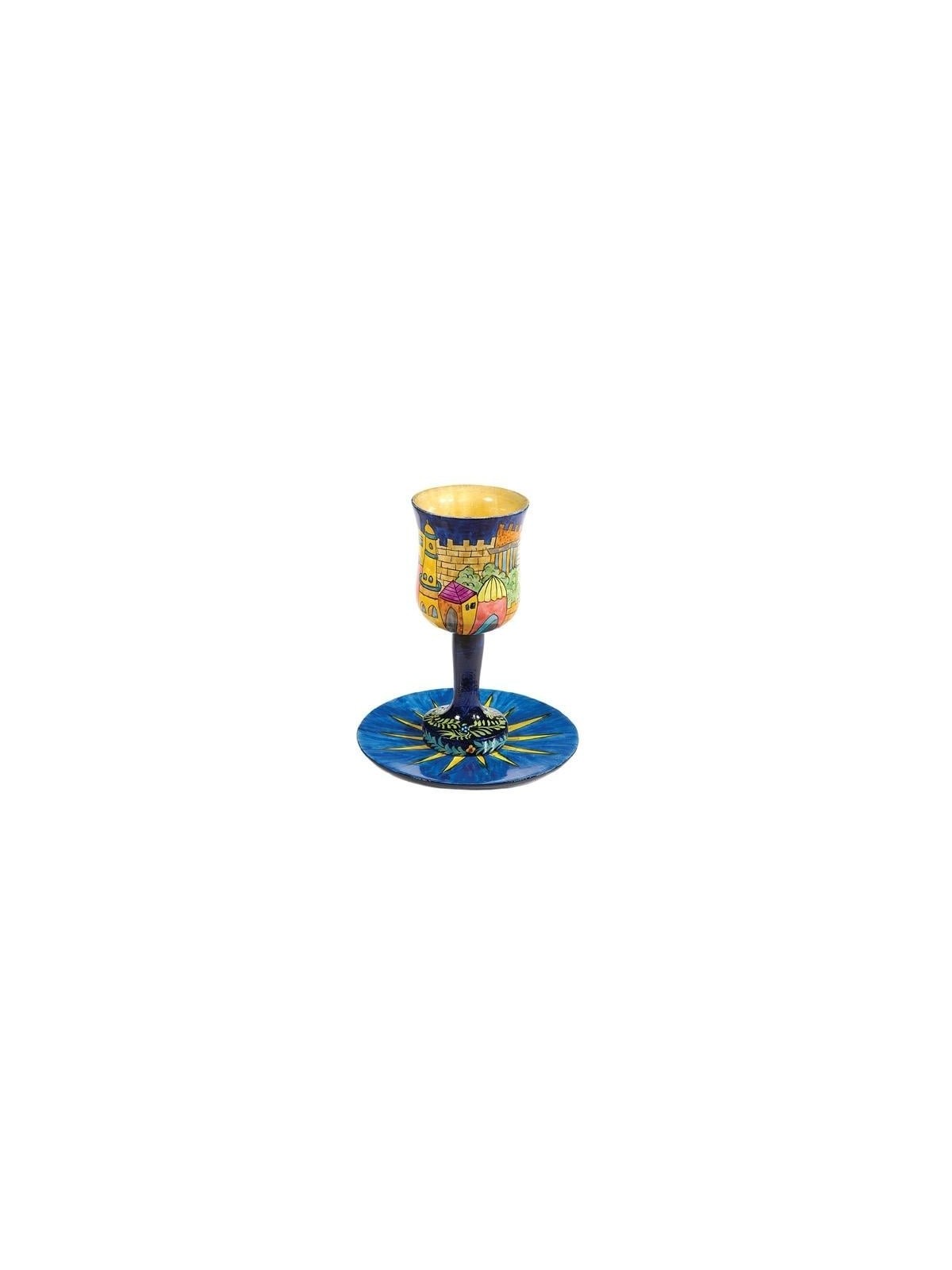 Yair Emanuel Stemmed Cup and Saucer - Tower of David