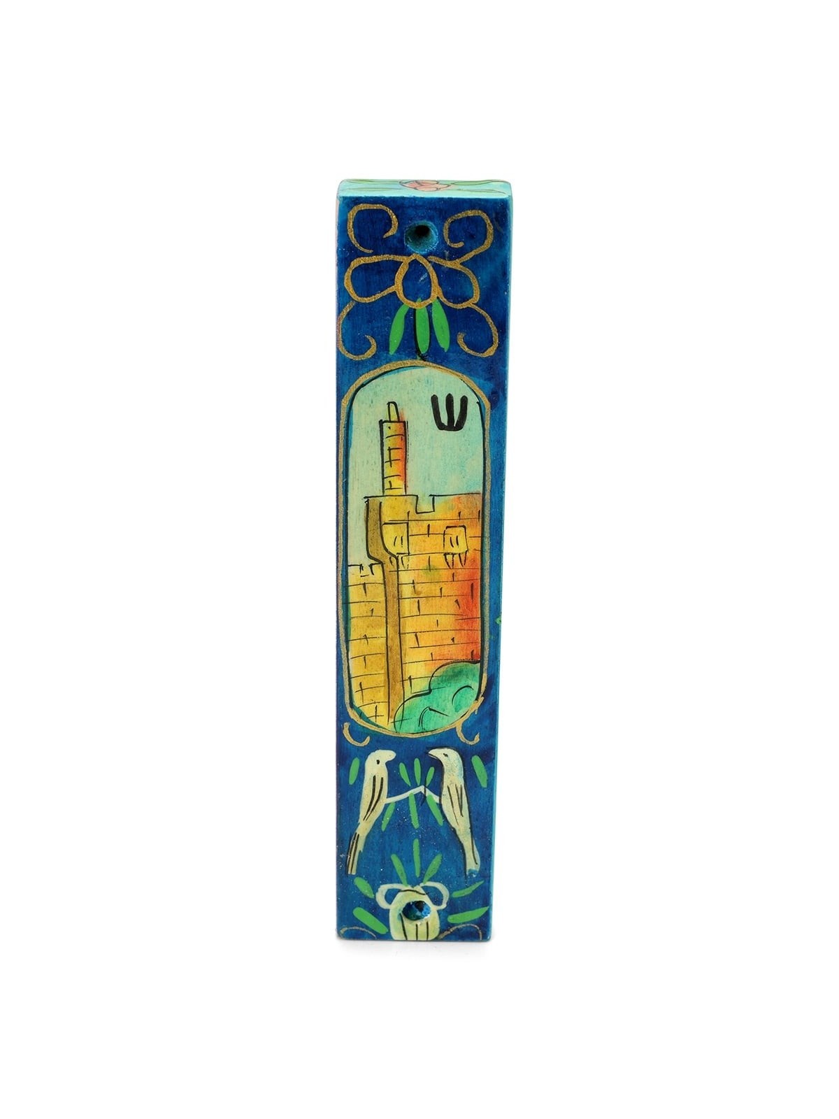 Yair Emanuel Small Wooden Mezuzah - Tower of David