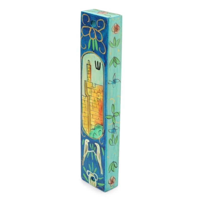 Yair Emanuel Small Wooden Mezuzah - Tower of David