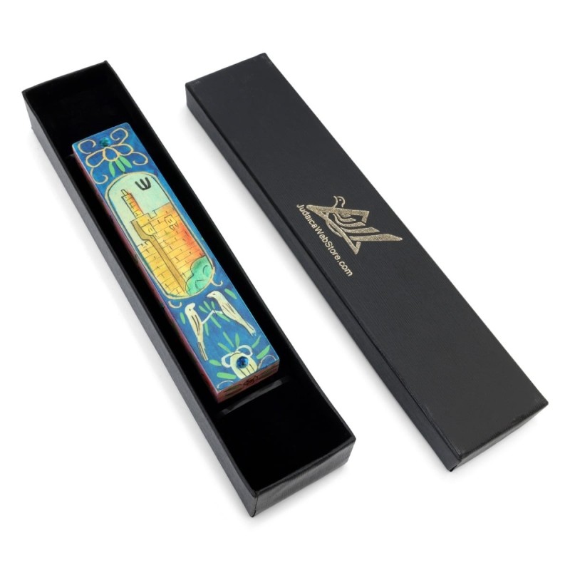 Yair Emanuel Small Wooden Mezuzah - Tower of David