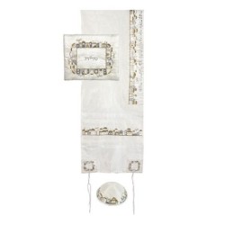 Yair Emanuel Embroidered Polysilk Tallit with Jerusalem Design (White)
