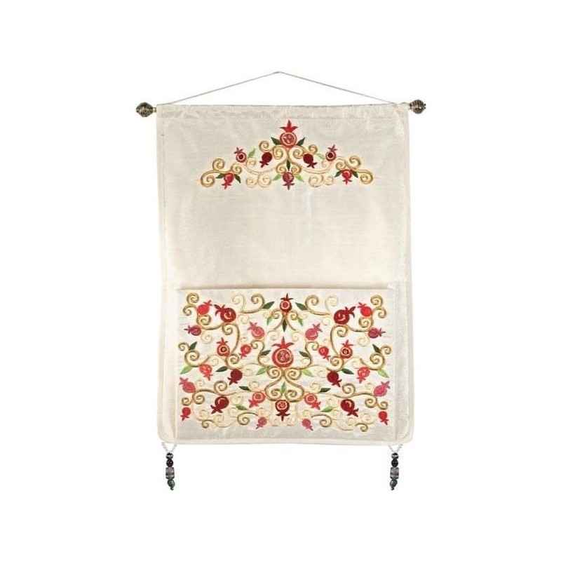 Yair Emanuel Embroidered Wall Hanging with Pouch: Pomegranates