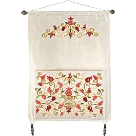 Yair Emanuel Embroidered Wall Hanging with Pouch: Pomegranates