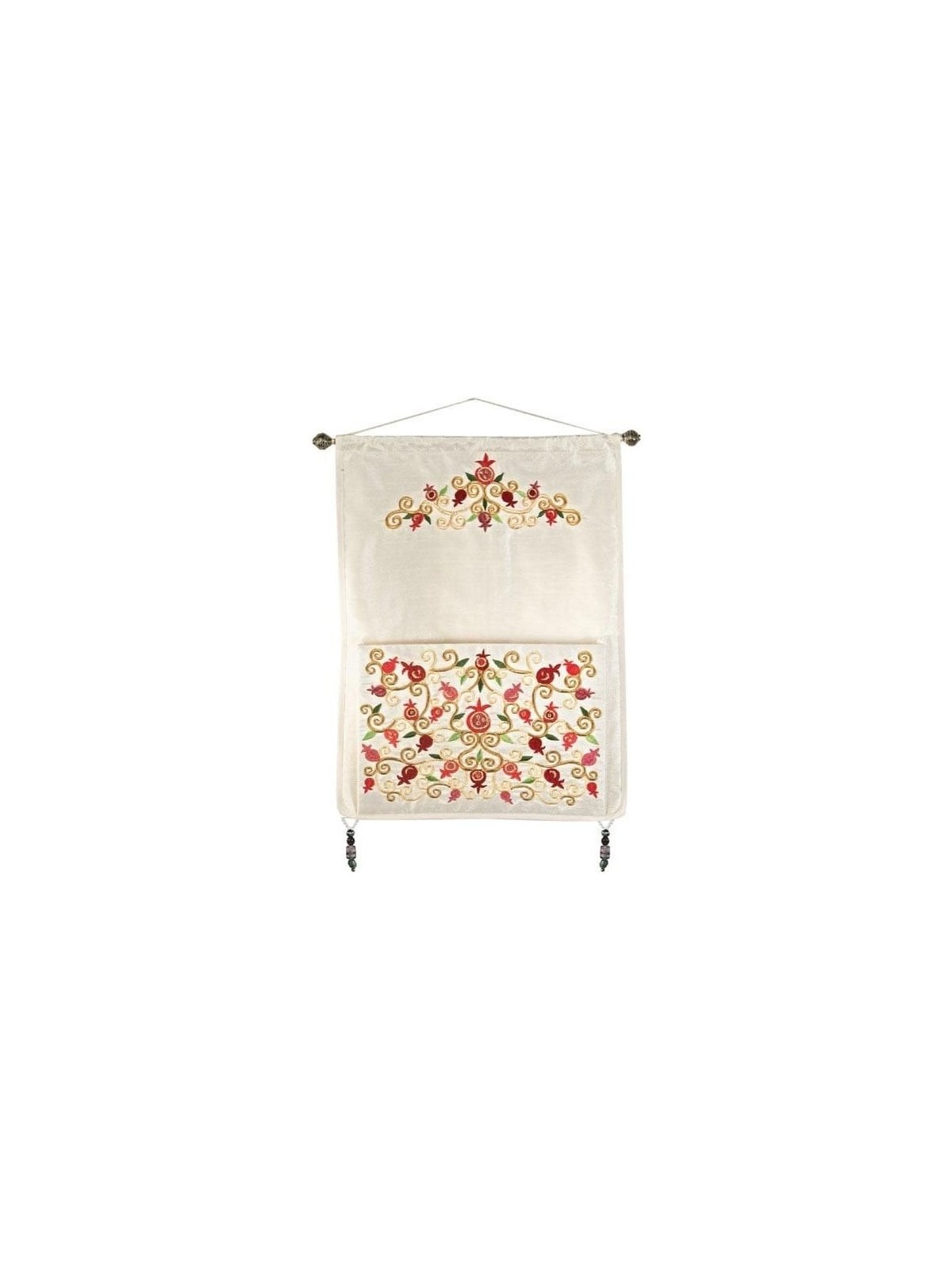 Yair Emanuel Embroidered Wall Hanging with Pouch: Pomegranates