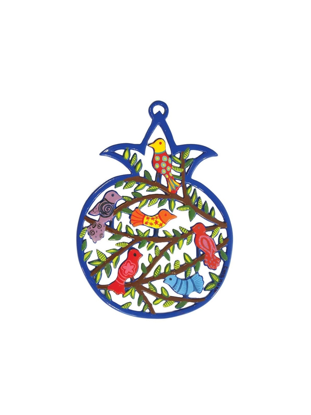Yair Emanuel Hand Painted Pomegranate - Forest Birds