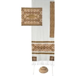 Stars of David: Yair Emanuel Embroidered Cotton & Raw Silk Tallit (Gol