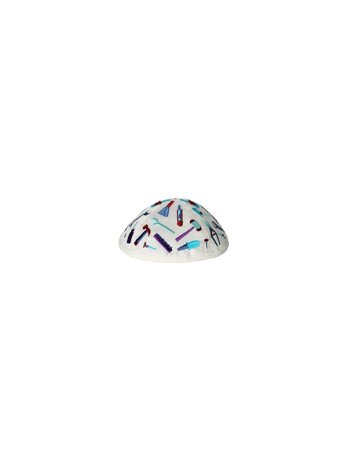 Yair Emanuel Child's Kippah With Tools (White / Blue)