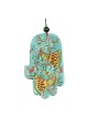 Yair Emanuel Large Wood Painted Hamsa - Peacocks