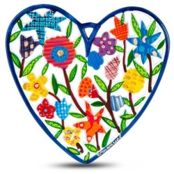 Yair Emanuel Hand Painted Heart Wall Hanging - Flowers