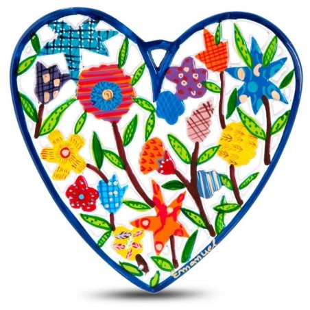 Yair Emanuel Hand Painted Heart Wall Hanging - Flowers