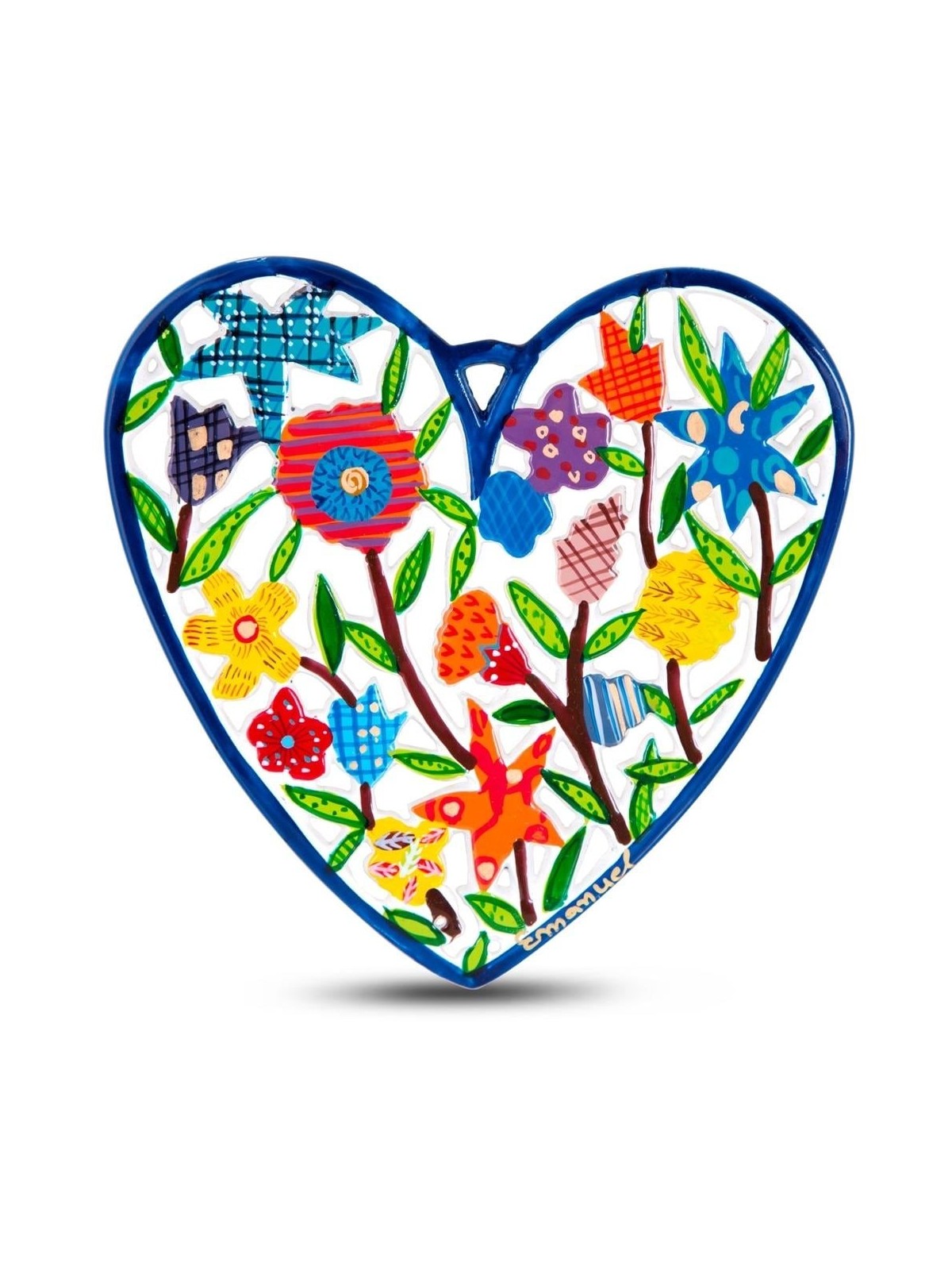 Yair Emanuel Hand Painted Heart Wall Hanging - Flowers