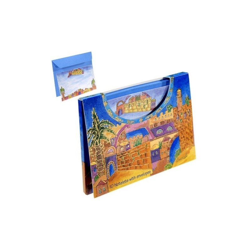 Yair Emanuel 10 Golden Jerusalem Notelets With Envelopes (Large)
