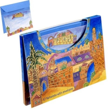 Yair Emanuel 10 Golden Jerusalem Notelets With Envelopes (Large)