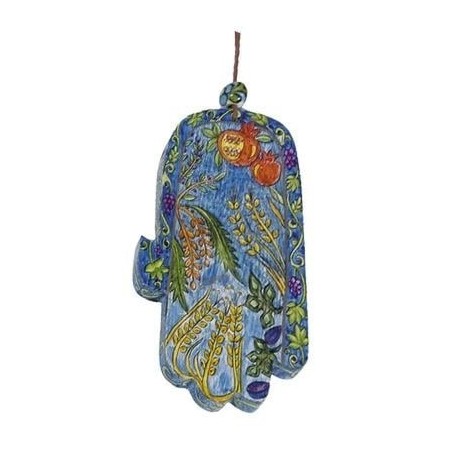 Yair Emanuel Wood Painted Hamsa - Seven Species