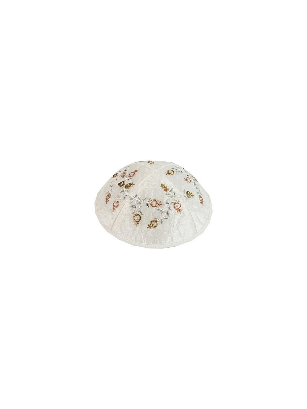 Yair Emanuel Embroidered Silk Kippah - Pomegranates - White