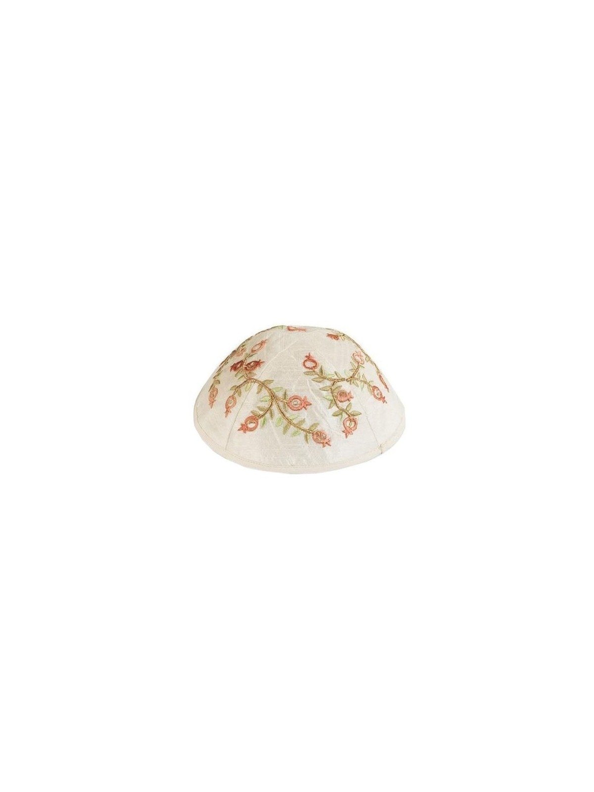 Yair Emanuel Embroidered Silk Kippah - Pomegranates - White