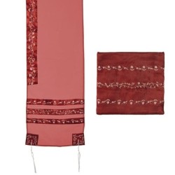 Yair Emanuel Organza Embroidered Stripes Women's Tallit - Maroon
