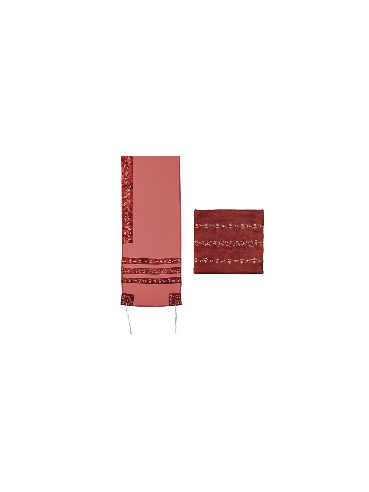 Yair Emanuel Organza Embroidered Stripes Women's Tallit - Maroon
