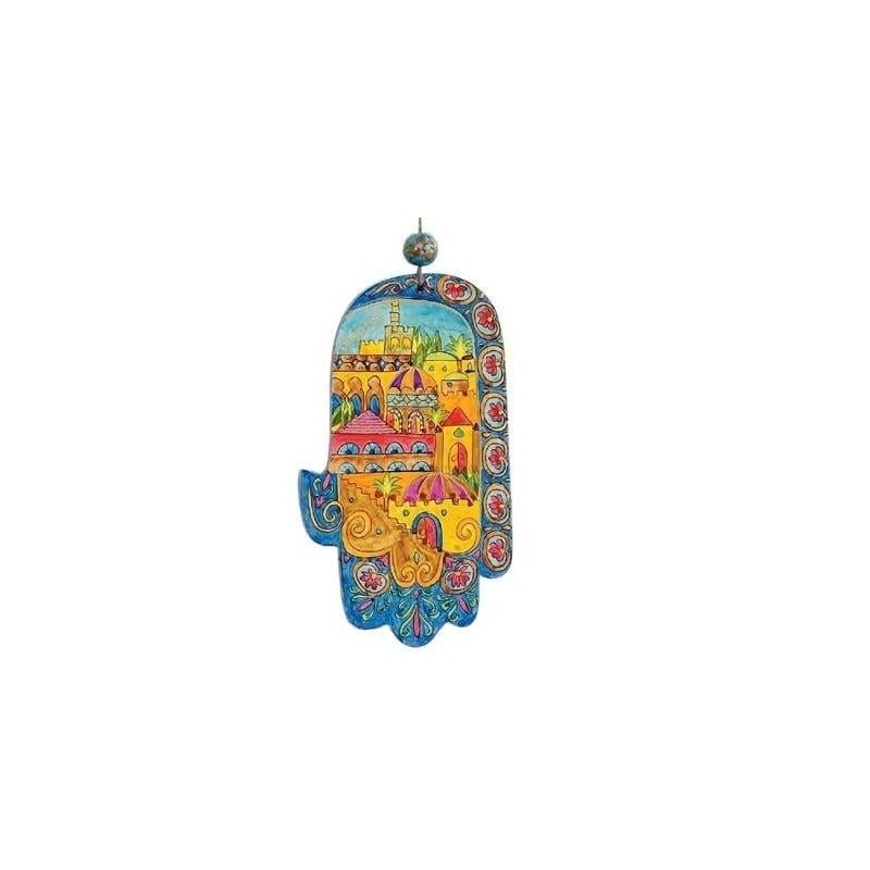Yair Emanuel Wood Painted Hamsa - Mediterranean Design