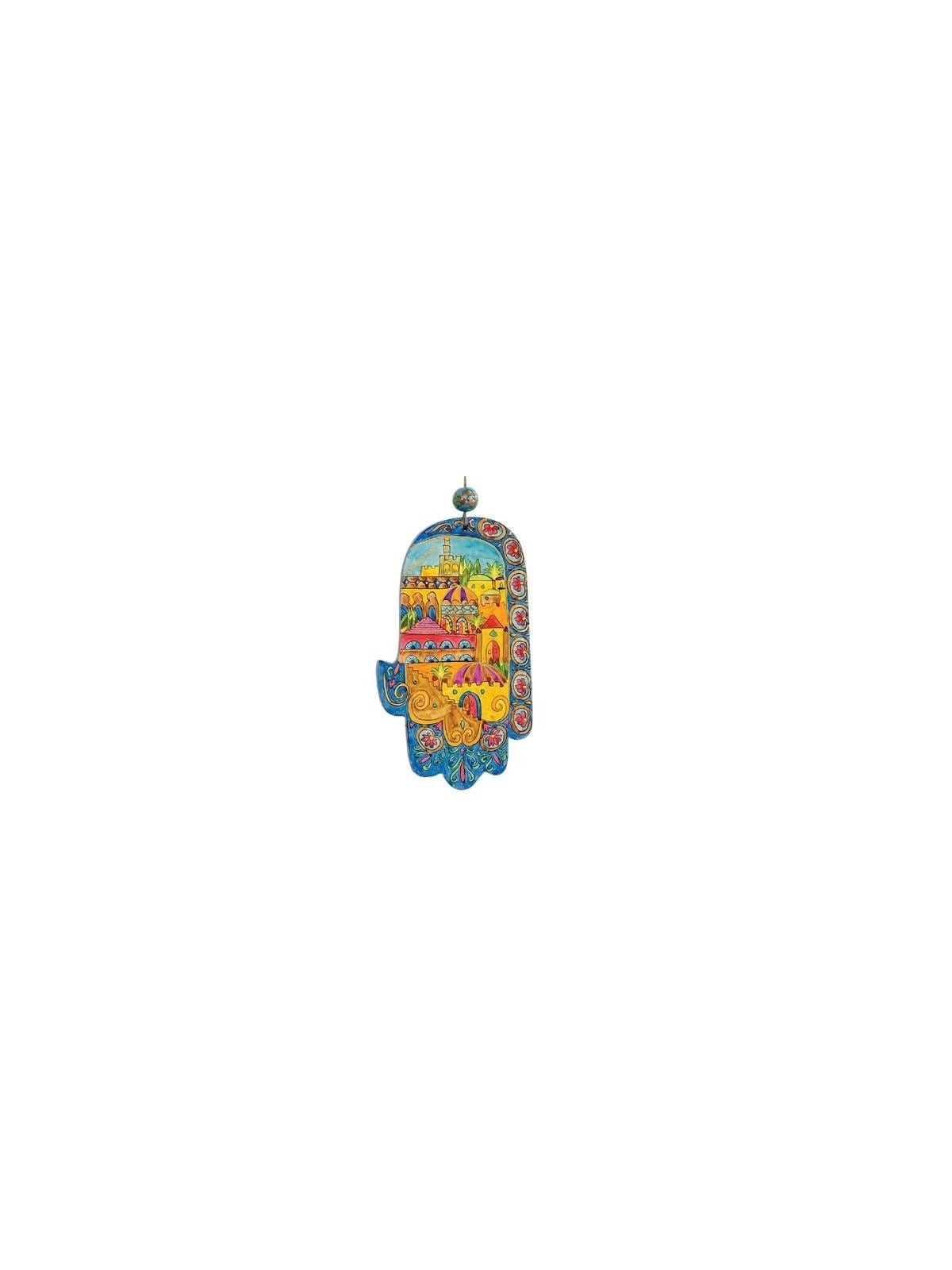 Yair Emanuel Wood Painted Hamsa - Mediterranean Design