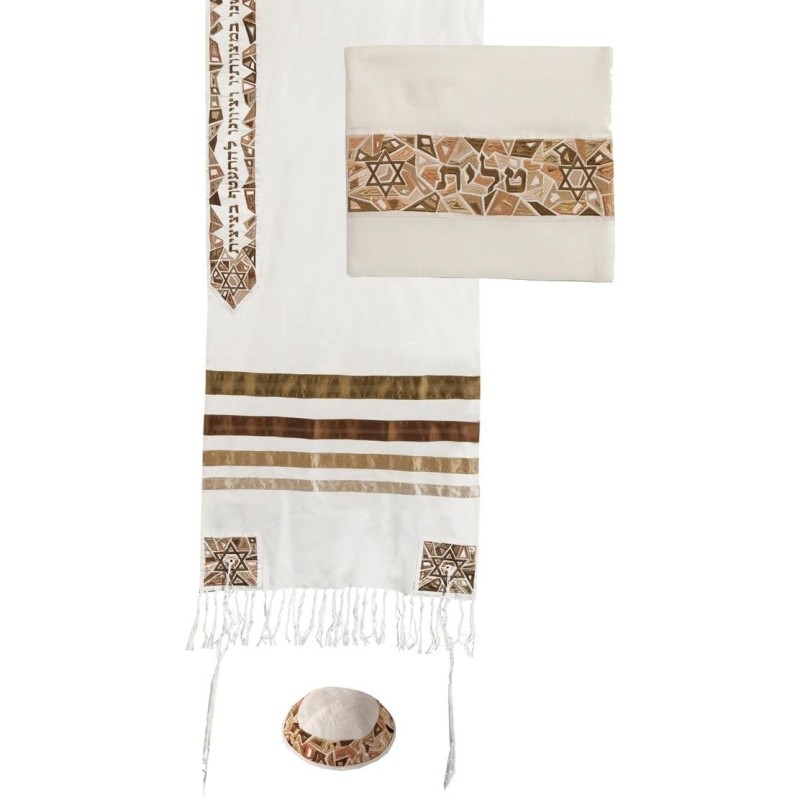 Star of David: Yair Emanuel Embroidered Cotton Tallit (Gold)