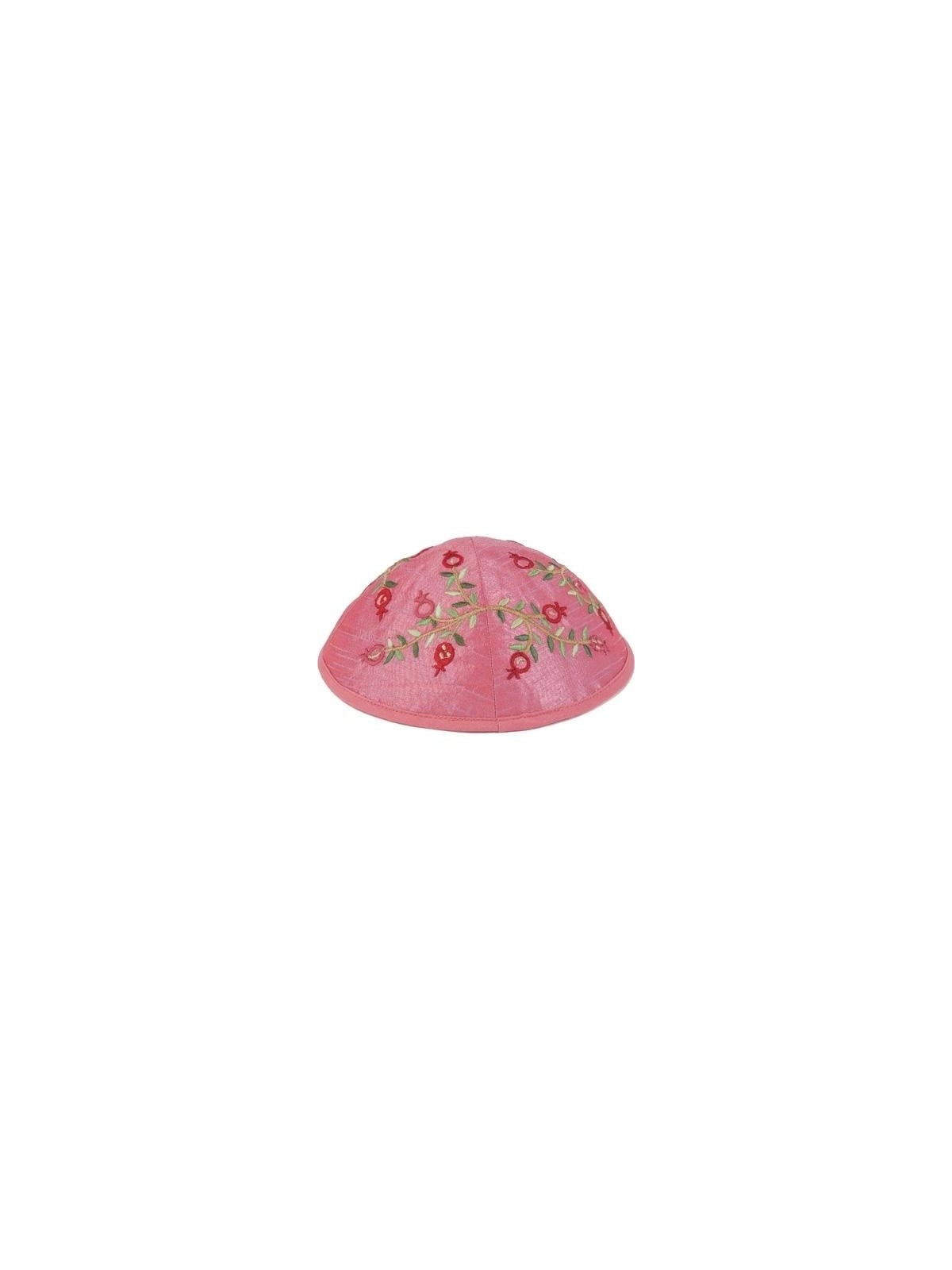 Yair Emanuel Embroidered Silk Kippah - Pomegranates - Pink / Purple