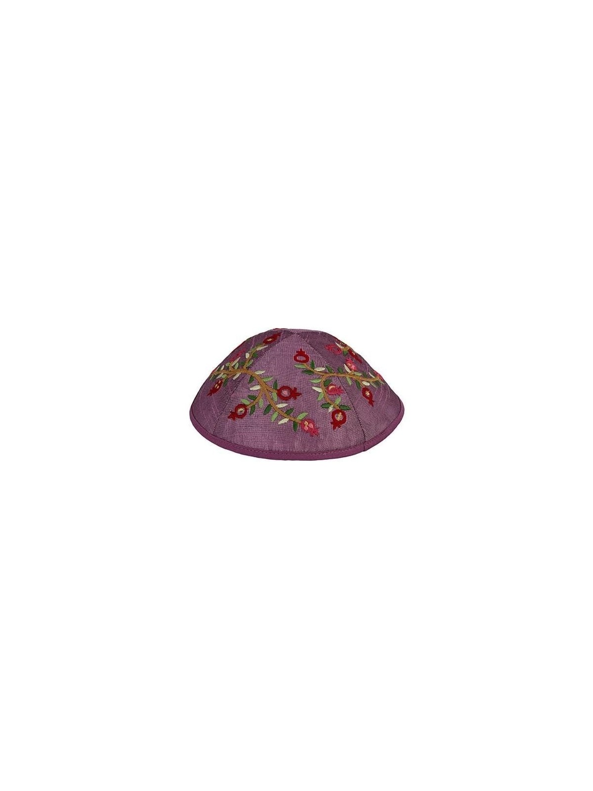 Yair Emanuel Embroidered Silk Kippah - Pomegranates - Pink / Purple