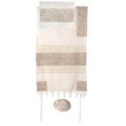 Yair Emanuel Hand Embroidered Cotton Jerusalem Tallit in Silver