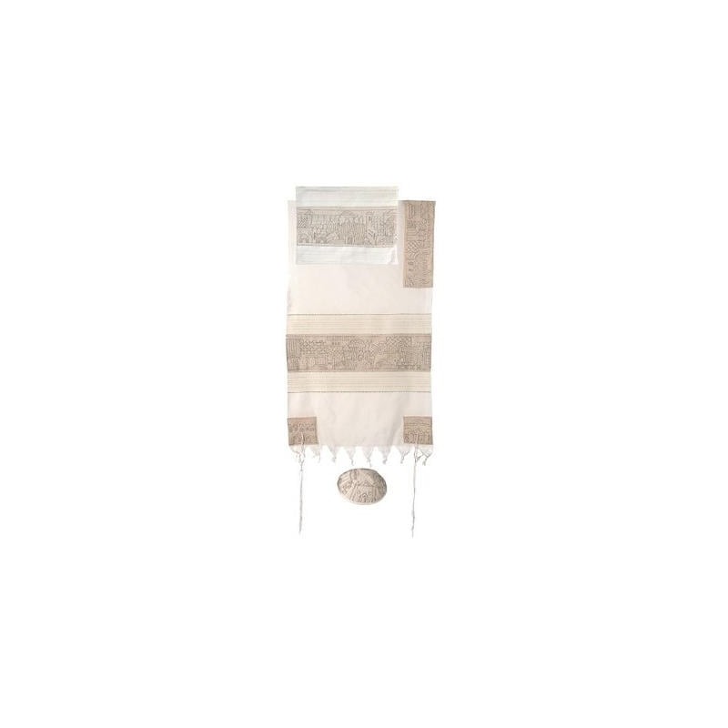 Yair Emanuel Hand Embroidered Cotton Jerusalem Tallit in Silver