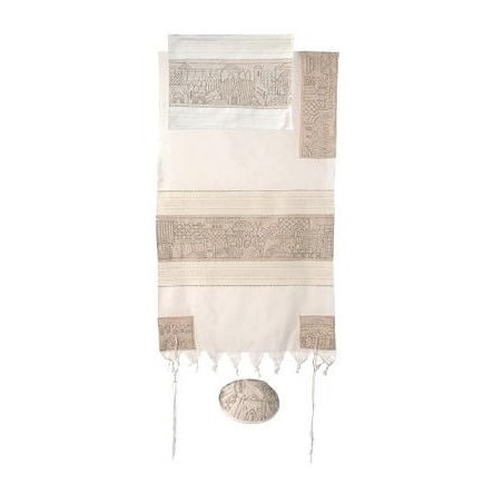 Yair Emanuel Hand Embroidered Cotton Jerusalem Tallit in Silver