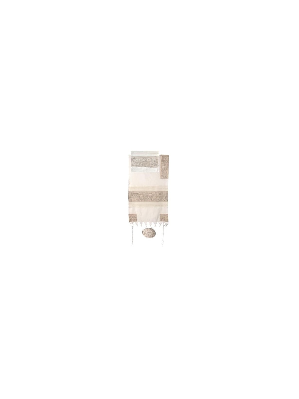 Yair Emanuel Hand Embroidered Cotton Jerusalem Tallit in Silver